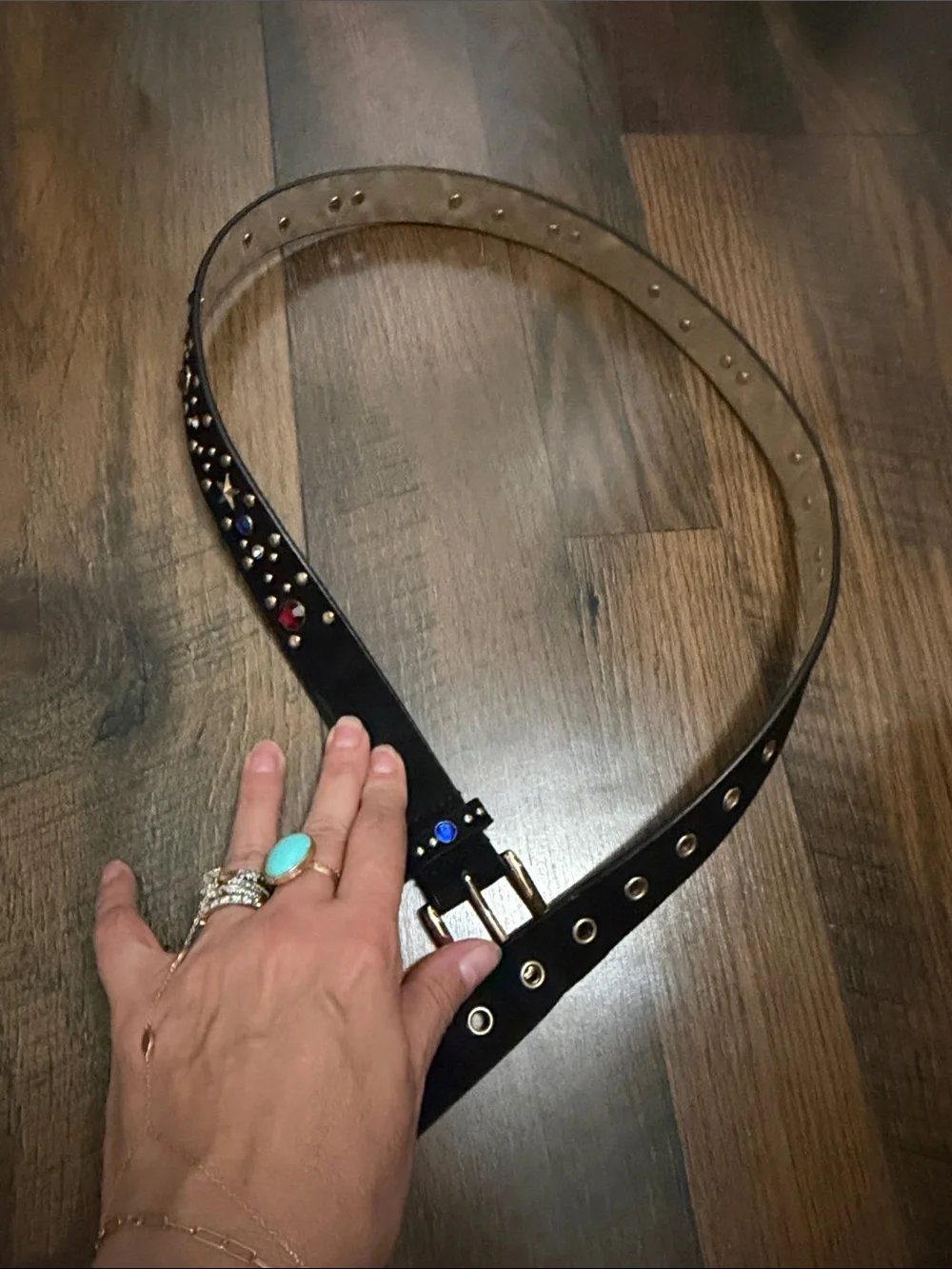Target Black Studded Faux Suede Belt with Gem Accents Large